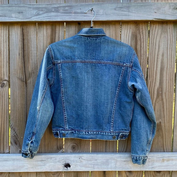 Abercrombie Workwear Lined Heavy Distressed Denim Crop Jacket - Picture 6 of 13